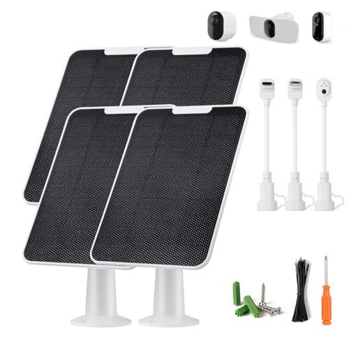 Image of Solar Panel Charger Compatible with Essential Series, Pro 6 /6 XL /5S /4 /3, Go 2, Ultra Series & Wireless Floodlights, 6V 5W Solar Panel for Arlo Security Camera, P65 Weatherproof, 9.8ft Cable, 4 Pack