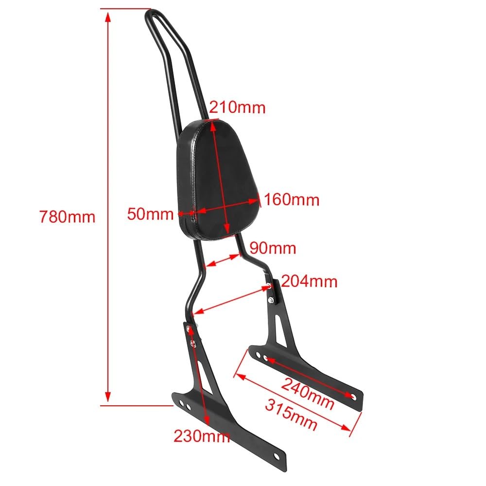 Zdejmowane oparcie motocykla Pasuje do Harley Dyna Street Bob FXDB FXD 2006-2017 motocykl oparcie pasażera Sissy Bar tylne siedzenie odpinany(Black)