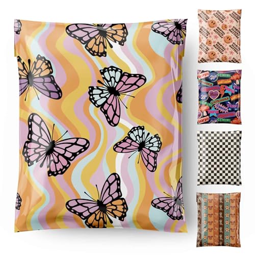 Cute-AF-Mailers Poly Mailers 10x13 inch 100 Pack Plastic Shipping Bags Mailing Envelopes Waterproof Self Seal Tamper Proof for Packaging Clothes Books T-Shirts Small Business Supplies Butterfly Groovy