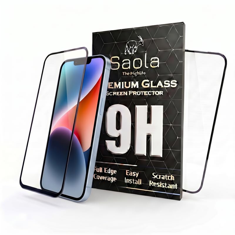 Image of Saola HD+ Oleophobic Tempered Glass For Apple Iphone 14 (PACK OF 1) with Hassle-less Installation Kit. Full screen Coverage. 6.1 inch