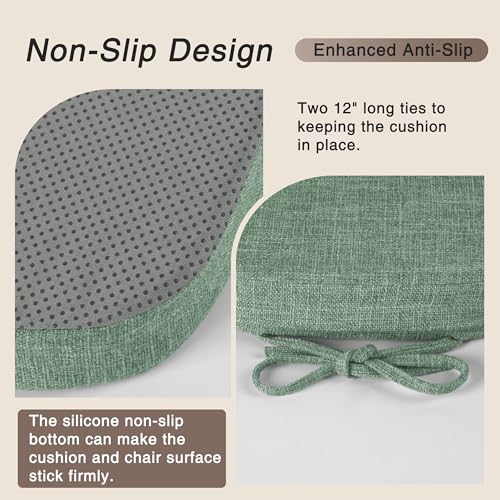 Image of OVOV 14x14 Chair Cushions for Metal Dining Chairs Set of 2 Sage Green | Non Slip, Washable Removable Cover with Ties, Textured, for Dining Room, Kitchen Cafes Bistro Patio, Stackable Chairs