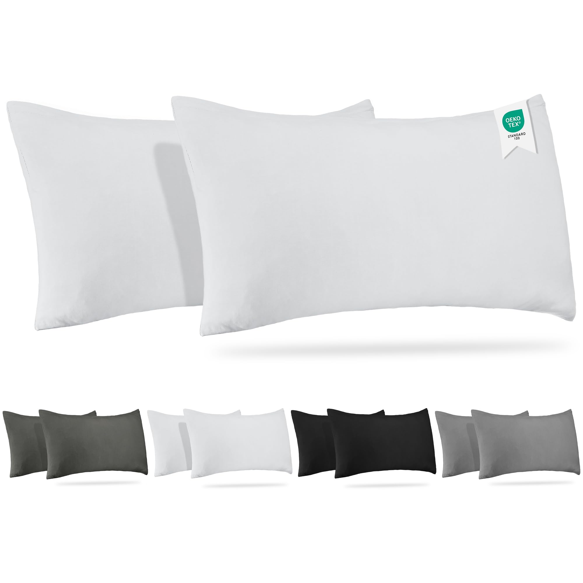 Barbons Funda de Almohada 40x70 Blanco Juego de 2-100% Algodón Jersey, Cojin para Cama - Protector 40 x 70 cm OEKO-TEX STANDARD 100