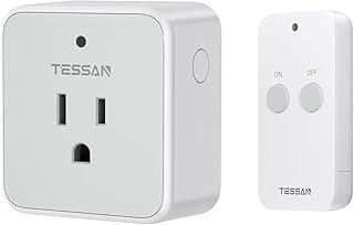Wireless Remote Control Outlet, TESSAN Mini Electrical Outlet Light Switch Kit, Power Switch for Lights, Fans, Household Appliances, Wireless On Off Lamp Switch, 1875W/15A, 100 Feet RF Range