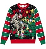 Ahegao Boys Ugly Christmas Sweatshirts Funny Skeleton Dinosaur Xmas Pullover for Girls Green Tree Knitted Sweater with LED Light Kids Winter Clothes 7-8Y Small