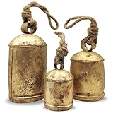 Carfar Handicrafts Vintage Rustic Metal Harmony Cow Bells Set of 3 Huge Rustic Christmas Handmade Bells On Jute Rope