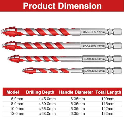 5 Pcs Eccentric Drill Bit,Masonry Drill Bits,Professional Tungsten Carbide Drill Bit for Tile,Glass,Quartz,Porcelain,Cement,Ceramic,Brick,Granite,Marble,Plastic,Wood (6,6,8,10,12mm) - Image 6