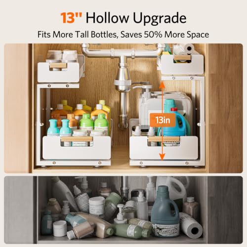 Delamu Under Sink Organizer Kitchen 2 Tier Pull Out Cabinet Shelf 2 Pack - image 3