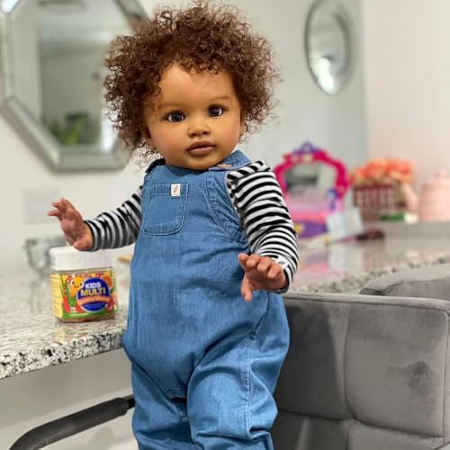ROSHUAN Reborn-Kleinkindpuppen Schwarzer Junge Pippa 26 Zoll Afroamerikanische Reborn Babypuppen Weicher Stoffkörper Große Größe Realistische Kleinkind Puppe Dunkle Haut Babypuppe