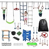 Slsy Ninja Line Obstacle Course for Kids, 40ft Slackline Hanging Monkey Bar with Climbing Ladder, Kids Warrior Training Equipment 440lb Capacity