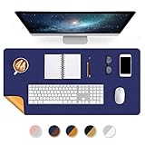 Office Desk Mats Pad Table Protector 16 X 32 Inch PU Leather Desk Blotters on Top of Desks Computer Laptop Keyboard Mouse Pad Organizer Double Side Desktop Cover Writing Mat for Girl Kids Blue/Yellow