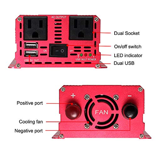 IpowerBingo Power Inverter 800W/2000W Dual AC Outlets and Dual USB Charging Ports DC 12V to 110V AC Car Converter with Digital Display