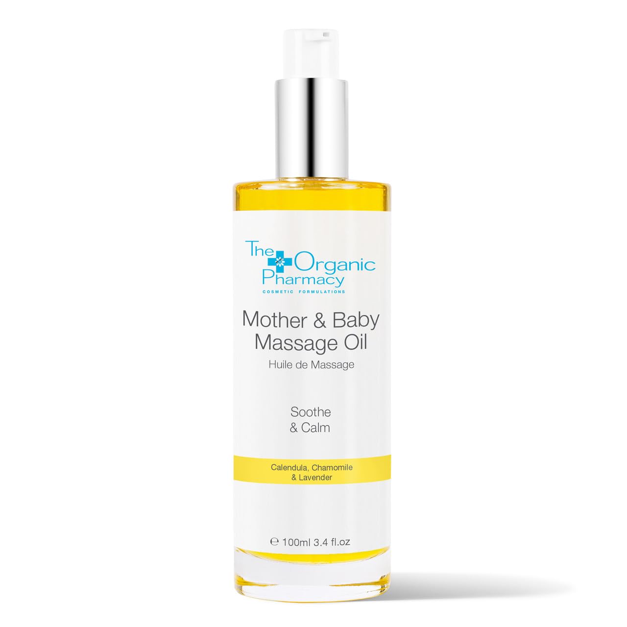 The Organic Pharmacy Mother & Baby Massage Oil, 100ml - Soothe & Calm, Suitable for Babies, with Calendula, Chamomile, Lavender, Natural, Organic 99.7%