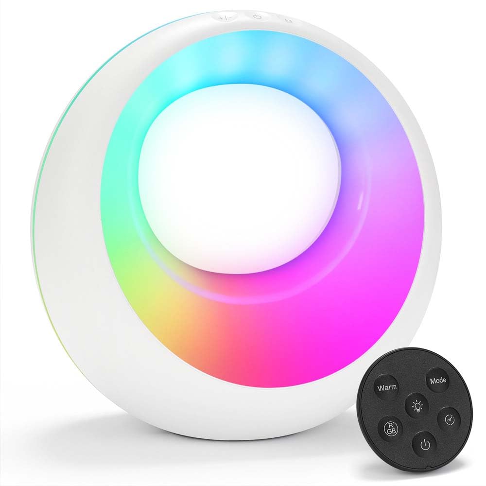 HHRLCH Ładowana stołowa RGB z pilotem 9 trybów Możliwość przyciemniania Mała lampka nocna na USB z możliwością ładowania, do sypialni i salonu