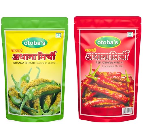 Image of Otoba's Rajasthani Green & Red Chilli Combo (400g Each) | Marwari Green Athana Mirchi & Red Athana Mirchi Combo