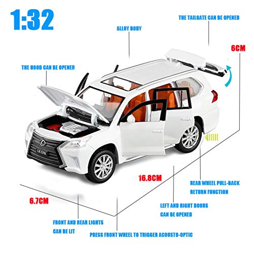 Car Model 1:32 Lexus Lx570 Alloy Pull Back Diecast Metal Toy Vehicles With Sound Light 6 Open Doors For Kids Gift9(White) #TOP1