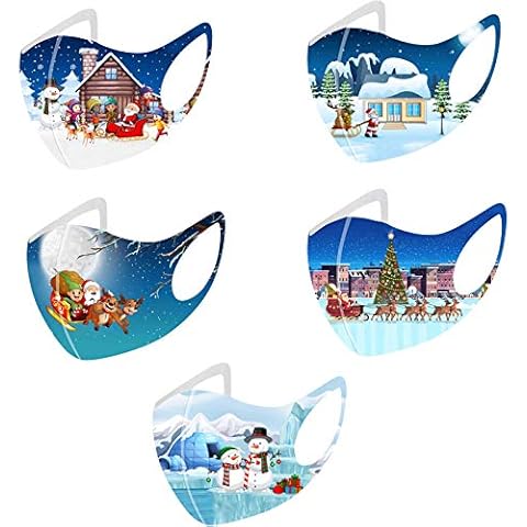 5 Pack Chirstmas Face_Protective_Mask For Women Girls Skin Care Ice Silk Reusable Washable Cover