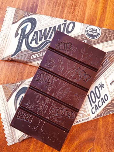 Rawmio Essential Dark Chocolate Bar - Organic, Raw, Gluten-Free, 100% Cacao (Sugar Free), 1.1 Oz. #TOP5