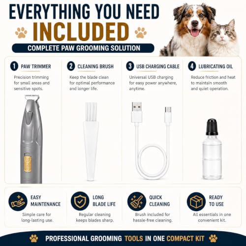 Image of AJIGNA MART Pet Paw Trimmer for Dogs & Cats with LED Light | Low Noise Rechargeable Cordless Electric Grooming Clipper for Paws, Face, Eyes, Ears & Rump | Safe Micro Precision Pet Hair Shaver Tool for Small Animals Home & Professional Use