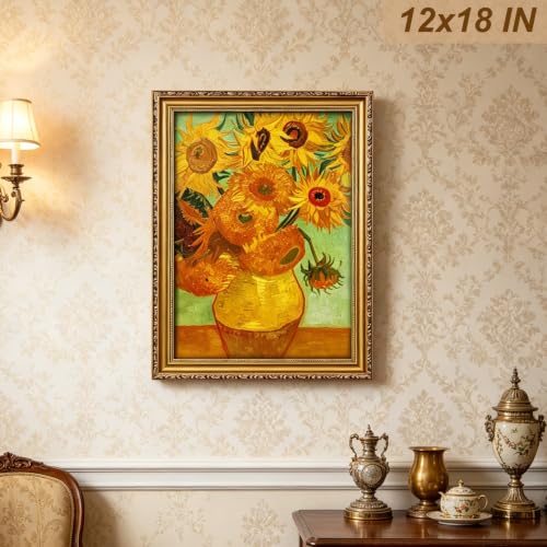 Image of 12x18 Frame Gold Wood Vintage 12 x 18 Frames Antique | Real Glass, Easy Photo Changes, Wall Hanging, Wall Art