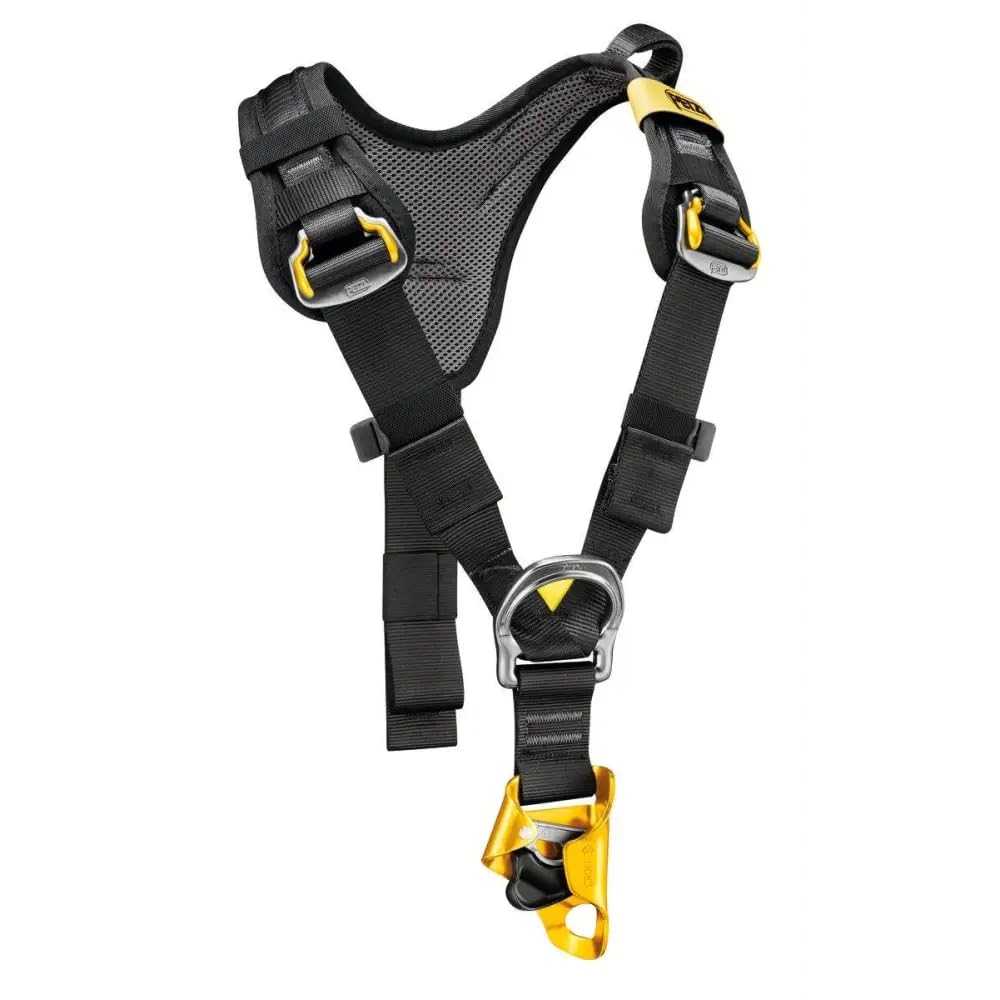 Petzl C81CAA TOP CROLL Chest Harness With Integrated Ventral Rope Clamp, Black/Yellow