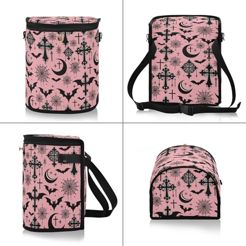 Image of MNSRUU Car Trash Can with Lid, Black Gothic Moon Spider Webs and Bats Car Trash Bag Hanging Organizers and Storage for Front Back Seat, Leak-Proof Trash Bin