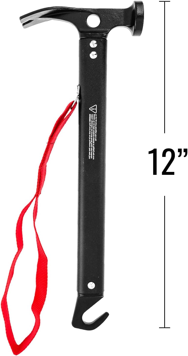ASR Outdoor 13oz Carbon Steel Camping Hammer with Tent Stake Puller Hand Tool, 12 Inch