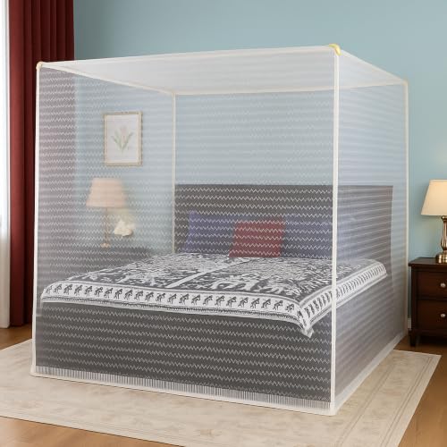 Image of Mosquito Net for King Size Bed & Double Bed, 6x7 ft, Wall /Hook Hanging, Premium Poly-Cotton Blend Fabric Foldable Machhardani (Cream - Frame Not Included)