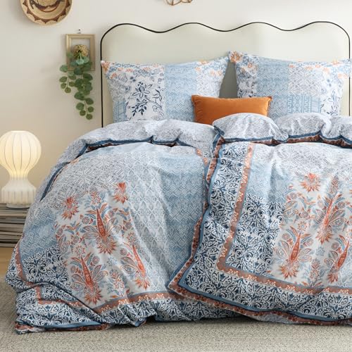 BEDSURE Bettwäsche 135x200 4teilig Baumwolle - Blau Boho Muster Bettwäsche-Sets 2er Set Bettbezug mit 2 Kissenbezüge 80x80 cm ÖKO-TEX Wendebettwäsche Bedding mit Reißverschluss