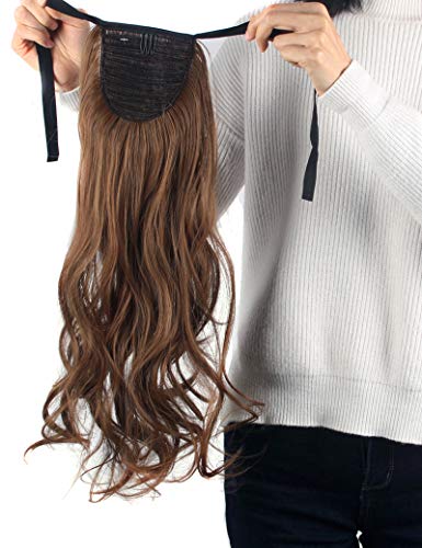 Drawstring Ponytail Extensions One Piece Tie Up Ponytail Clip in Hair Extensions Hairpiece Binding Pony Tail Extension for Girl Lady Woman light brown