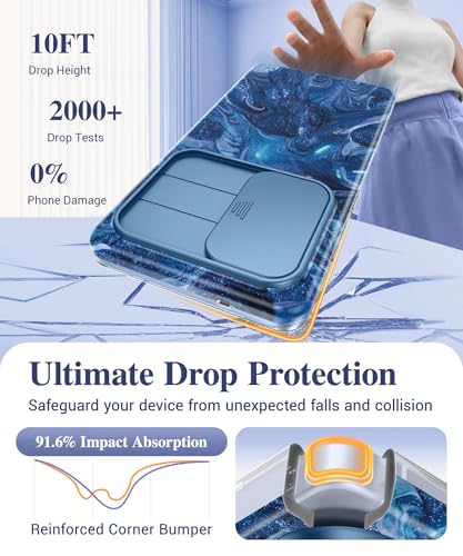 Image of GVIEWIN for Samsung Galaxy S25 Ultra Case, [Slide Camera Cover & Built-in Anti-Spy Privacy Screen Protector] [2 Front Frames] Shockproof Military Grade Marble Phone Case for S25 Ultra 6.9 inch(Star Abyss)
