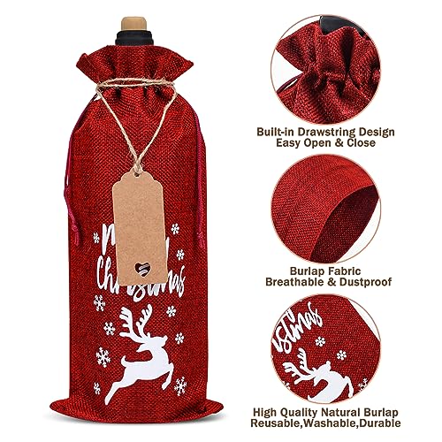 Image of Burlap Wine Bags 12 Pcs Christmas Wine Bottle Bags, Reusable Wine Gift Bags with Drawstrings Tags & Ropes for Christmas, Weddings, Holiday Party, Birthdays, Travel, Blind Tastings, Home Storage 750ml