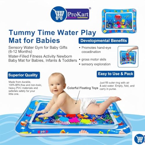 Image of Prokart Tummy Time Water Play Mat for Babies | Sensory Water Gym for Baby Gifts (6-36 Months) | Water-Filled Fitness Activity Newborn Baby Mat for Babies, Infants & Toddlers (Pack of 1)