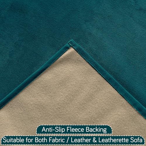 Image of HOKIPO Sofa Cover Mat with Tassel for 1 /2 /3 Seater & L Shape Sofa | DIY Sofa Cover Set | Dyed Holland Velvet | 'TasselTone Series' 70(W) x 170(L) cm |Teal (NEW-IN-1108-TL)