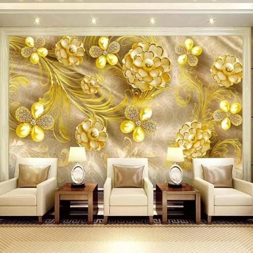 Tzxztt Creativo Tridimensional Dorado Flores Arte Moderno Papel Pintado 3D Seda Texturizada Primera Calidad Neutros Material Ideal Para SalóN Dormitorio-200cm×140cm