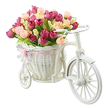 TiedRibbons Cycle Shape Decoration Flower Vase for Living Room with Peonies Bunches