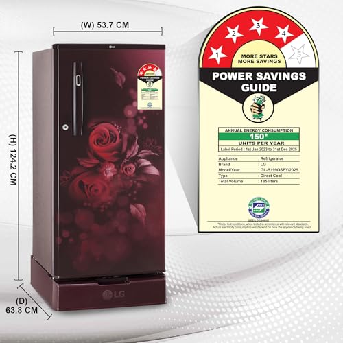 Image of LG 185 L 4 Star Direct-Cool Inverter Single Door Refrigerator (GL-B199OSEY, Scarlet Euphoria, Smart Connect)