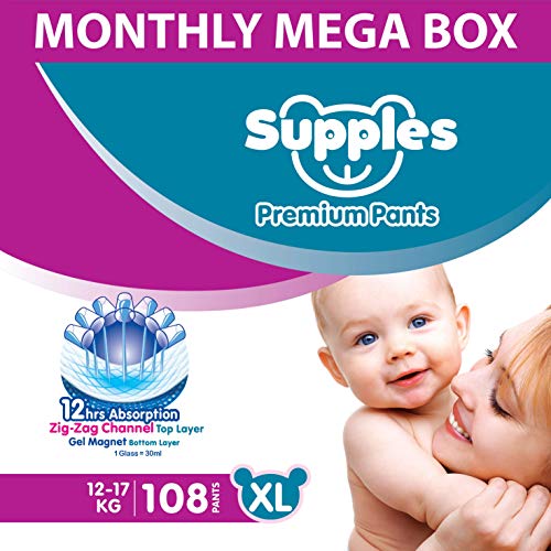 Image of Supples Baby Diaper Pants, Monthly Mega-Box, X-Large, 108 Count&Supples Baby Diaper Pants, Monthly Mega-Box, Small, 156 Count