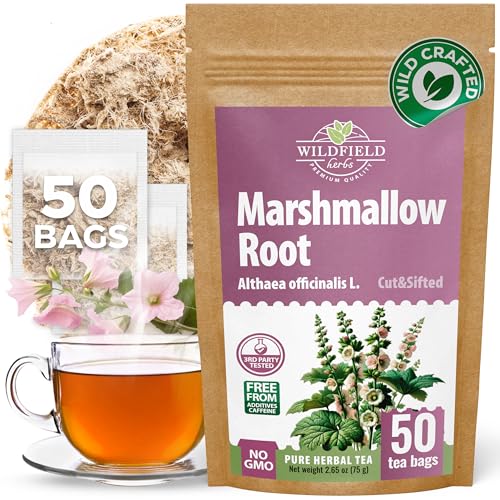 Image of 50 Bags Dried Marshmallow Root Tea Marshmallow Root Herb Herbal Tea (Althaea Officinalis) - 50 Count Bags Cut Sifted Herb Raiz De Malvavisco