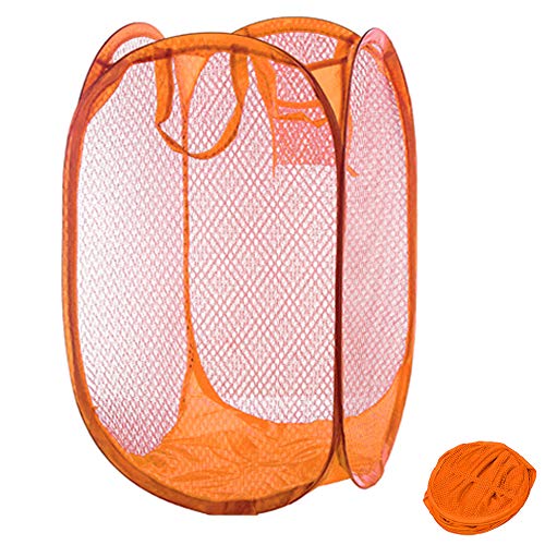 Qtopun Panier à linge pliable en maille pour chambre à coucher, chambre d'enfant, dortoir d'étudiant et voyage (Orange) Cover