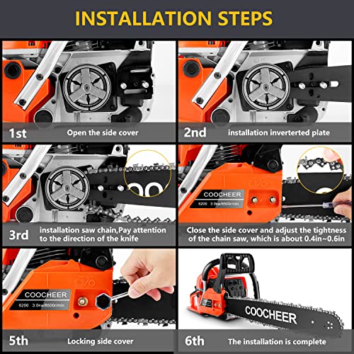 Coocheer 62Cc Gas Chainsaw 20 Inch Power Chain Saw 12000R/Min 2-Cycle 3.5 Hp Gas Powered Chainsaw With Carrying Bag And Tool Kit For Wood Cutting And Tree Trimming thumb #5