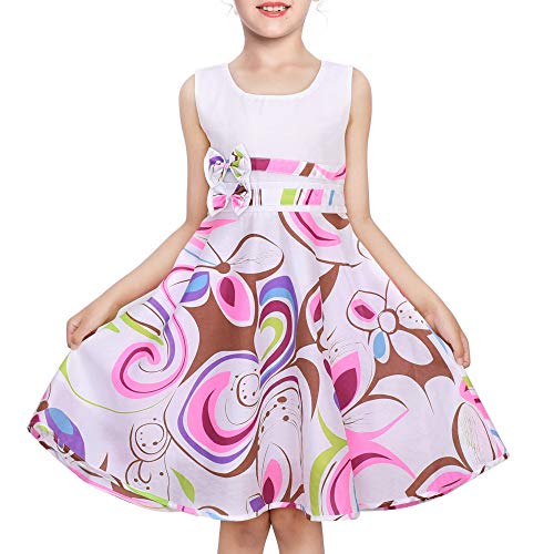 Sunny Fashion Girls Dress Purple Paisley Flower Print Double Bow Tie Size 7-8