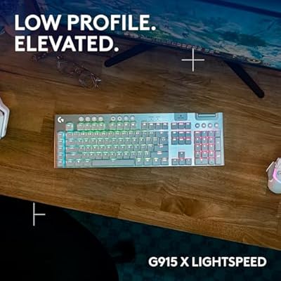 Logitech G915 X Lightspeed Low-Profile Wireless Gaming Keyboard, Double-Shot PBT Keycaps, Fully Programmable Keys, RGB Backlighting, Sleek Aluminum Finishing, GL Brown Tactile Switches-PC/Mac - White
