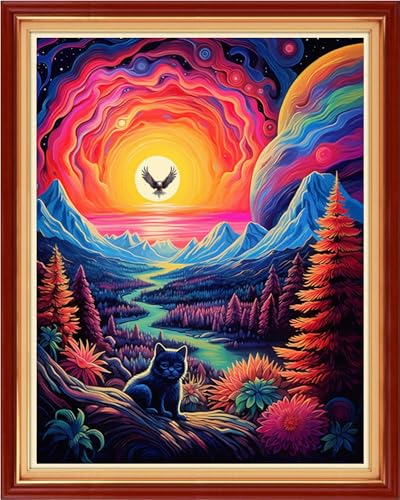 Image of Foxhool Stamped Cross Stitch Kits,11CT Printed Cross Stitch Pattern Full Embroidery Kits for Beginner Needlepoint Kits-Night Eagle 16x20 inch