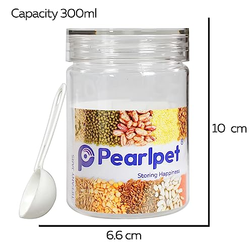 Image of PEARLPET Plastic Containers for Kitchen Storage | Plastic Container Set with Spoon | BPA-Free, Stackable Jars | Transparent, 300 ML (Set of 3)