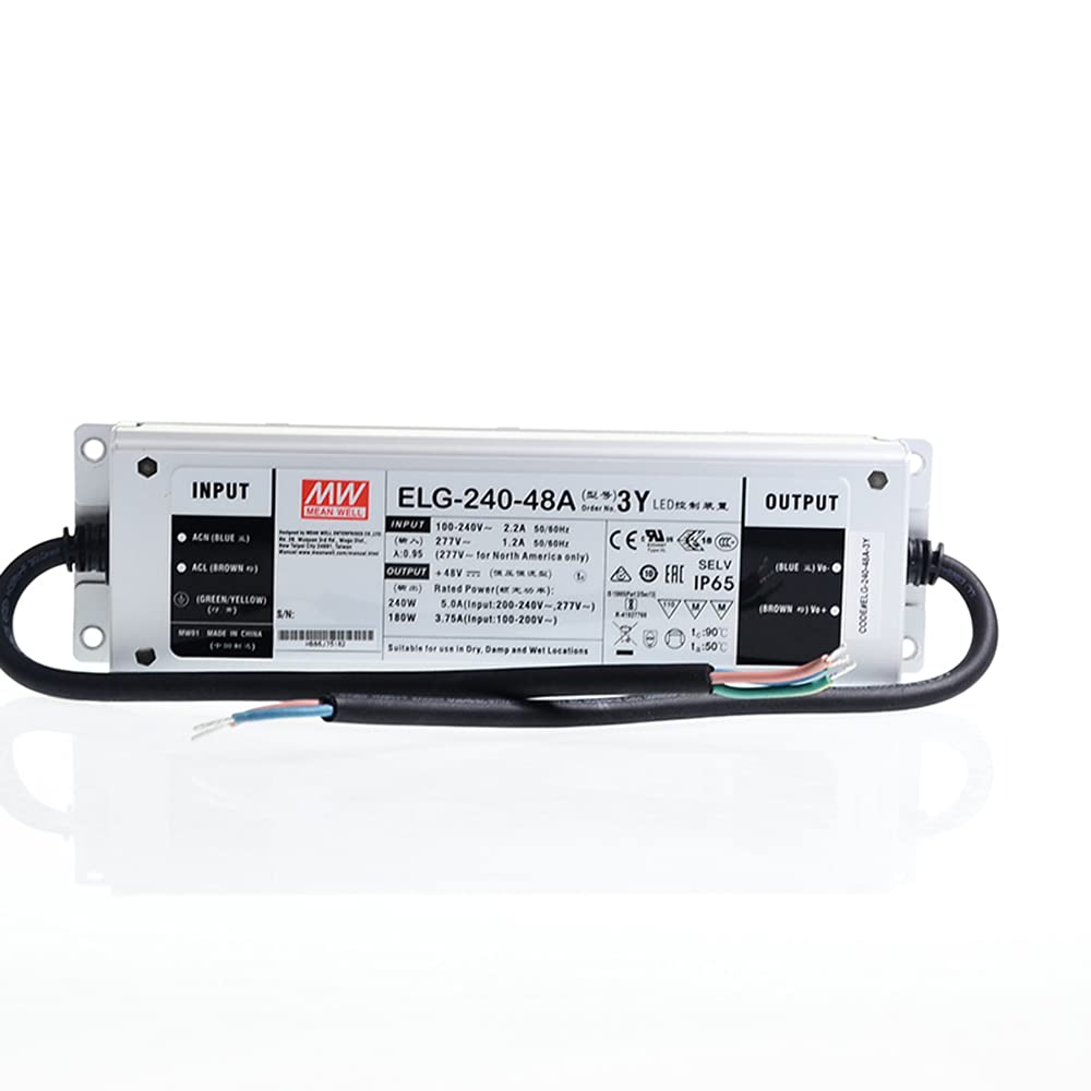 Original Mean Well 240W 48V LED Power Supply 110V/220V AC to 48V DC 5A Waterproof IP65 Meanwell Adjustable Constant Voltage Constant Current Mode Output led Driver with PFC 3-Wire Input