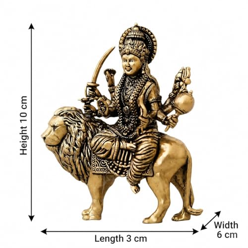 Image of 4 inch Brass Maa Durga Idol | Goddess Durga MATA Murti for Temple, Puja & Home Decor | Religious Gift for Navratri & Housewarming (Weight-150gm)