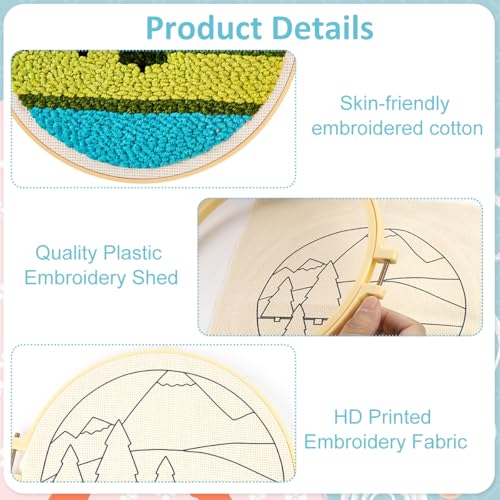 Image of PATPAT 20x20CM DIY Needle Felting Kit for Beginners Friendly Art Craft Kit Flower Poking Stitch Art Kit with Embroidery Punch Needles, DIY Embroidery Hoop, Felt Needle Kit Gift for Kids Adults