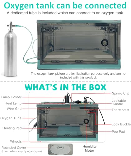 Image of Puppy Incubator with Temperature Control & Ventilation Fan, Dual-Heating Modules (Pad+Lamp) and Oxygen Tube, Incubator for Puppy /Kitten | Brooder for Dogs, Chicks, Birds & Newborn Critters (55L)