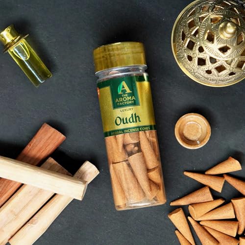 Image of The Aroma Factory Incense Dhoop Cone, Oudh (100% Herbal & 0% Charcoal) 3 Bottles x 30 Cones