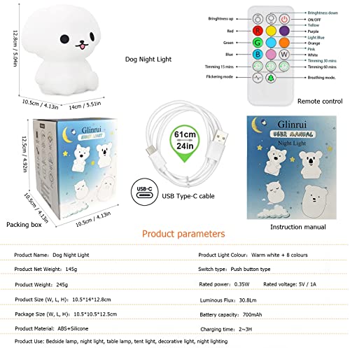 Image of Night Lights Dog Silicone Bedside lamp for Children, Baby Nursery Light Decorative Lamps Decompression Light - Break Resistant /Eye Caring /Adjustable Brightness & Color /Time Setting - Medium